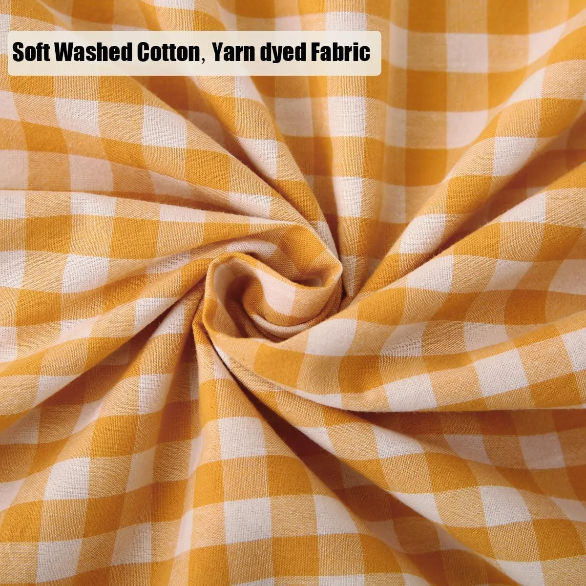 Yellow/White Plaid Ruffle Pillow Shams King Size Set of 2, Checkered Washed Cotton Mustard Gingham Pillow Covers Vintage Pillowcases 20"x36"