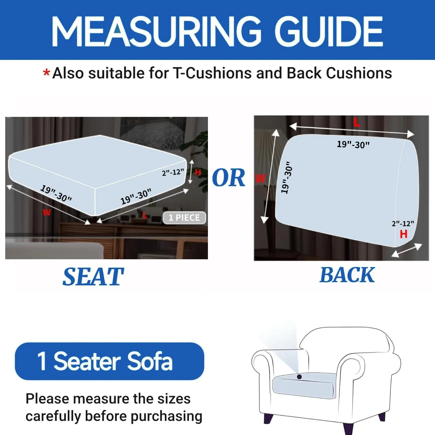 YEMYHOM Stretch Individual Cushion Covers Sofa Chair Seat Cushion Slipcovers Soft Couch Cover Replacement Large Checkered Furniture Protector with Elastic Bottom (1 Pc Cushion Cover, Light Beige)
