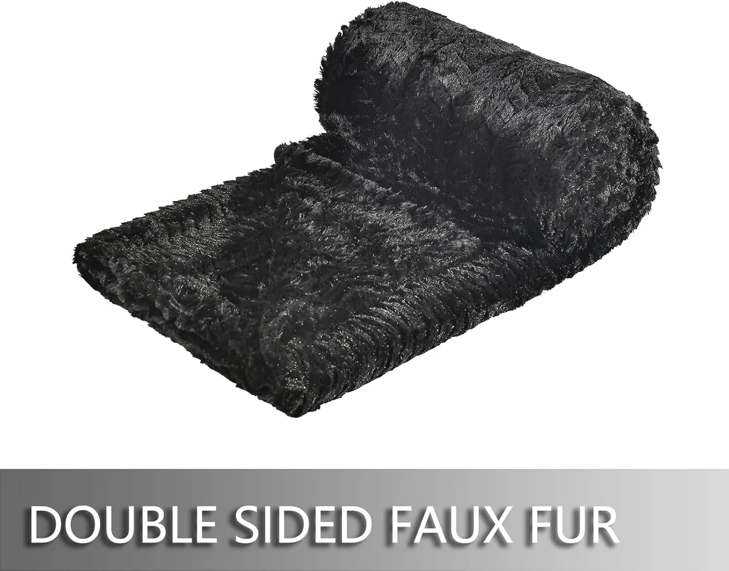 YUSOKI Luxury Faux Fur Throw Blanket(Without Pillows) 2 Layers,3lb,All Ages,Home Decoration, (Black,50" x 63")