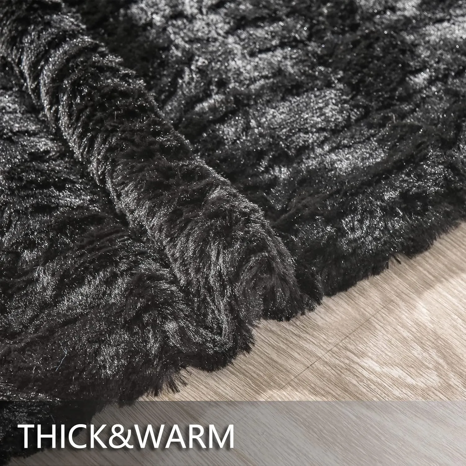 YUSOKI Luxury Faux Fur Throw Blanket(Without Pillows) 2 Layers,3lb,All Ages,Home Decoration, (Black,50" x 63")