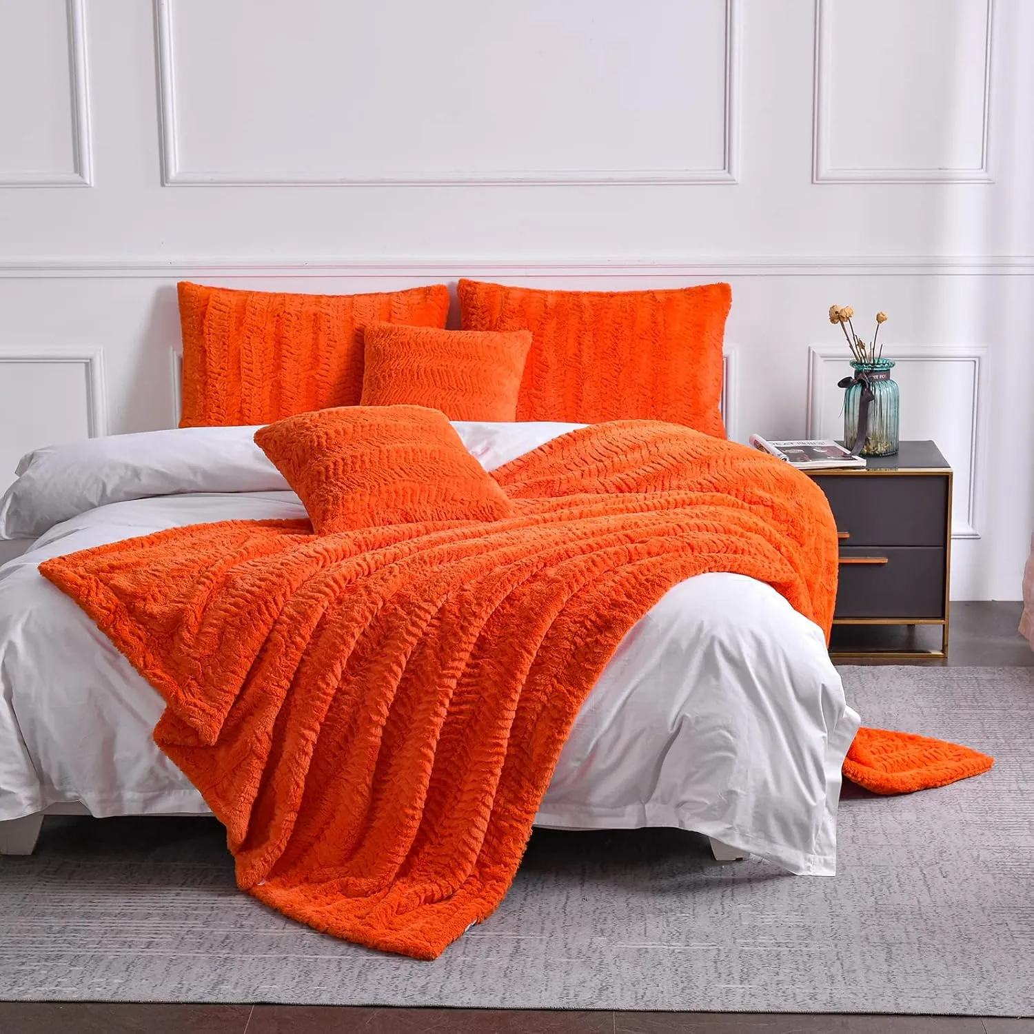 YUSOKI Luxury Faux Fur Throw Blanket(Without Pillows) 2 Layers,3lb,All Ages,Home Decoration, (Burnt Orange,50" x 63")