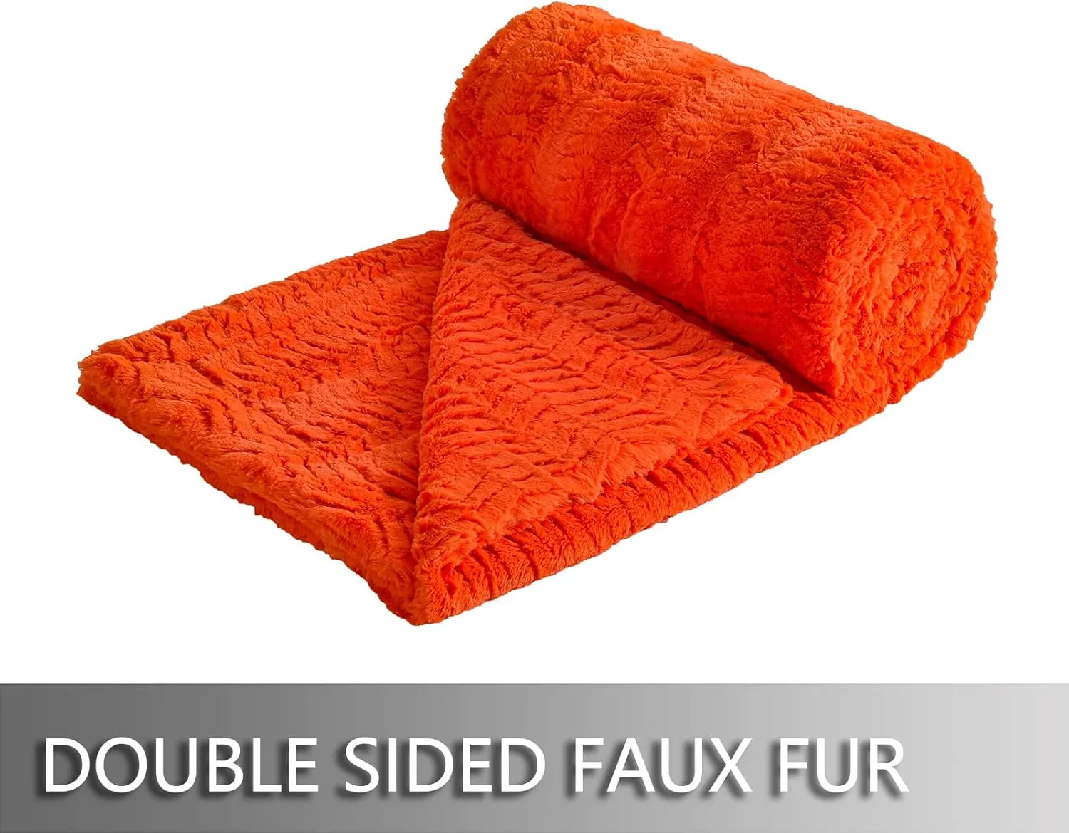 YUSOKI Luxury Faux Fur Throw Blanket(Without Pillows) 2 Layers,3lb,All Ages,Home Decoration, (Burnt Orange,50" x 63")