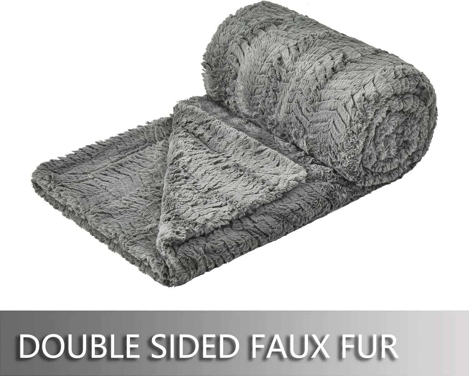 YUSOKI Luxury Faux Fur Throw Blanket(Without Pillows) 2 Layers,3lb,All Ages,Home Decoration, (Grey,50" x 63")