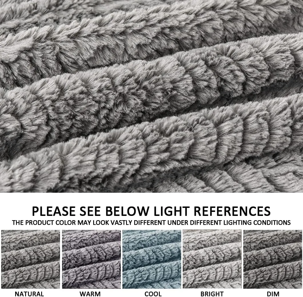 YUSOKI Luxury Faux Fur Throw Blanket(Without Pillows) 2 Layers,3lb,All Ages,Home Decoration, (Grey,50" x 63")