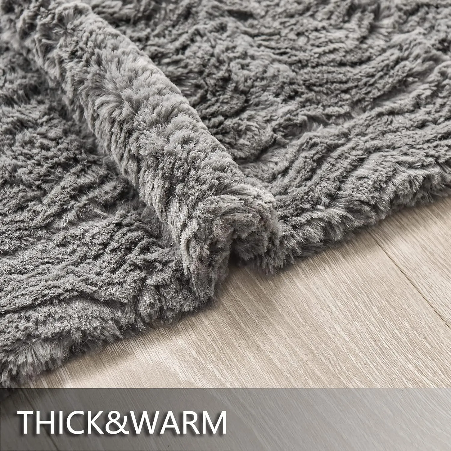 YUSOKI Luxury Faux Fur Throw Blanket(Without Pillows) 2 Layers,3lb,All Ages,Home Decoration, (Grey,50" x 63")